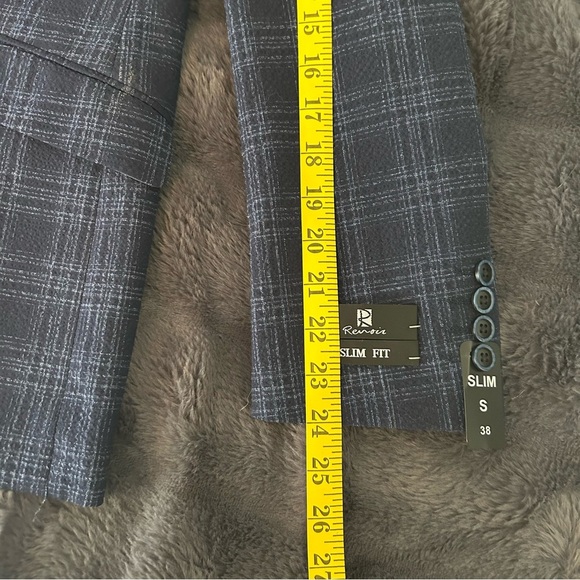 Renoir Men's Navy Plaid Blazer Size 38 Slim - Picture 14 of 15